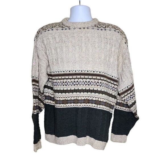 Vintage 80s Field Master Nordic Sweater Long Sleeve Mens Size M Brown Fair Isle - Picture 1 of 6